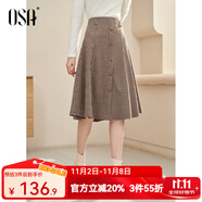 歐莎（OSA）【復(fù)古印象】咖色高腰千鳥格半身裙女秋季新品遮胯顯瘦a字裙 咖色格子 S