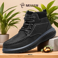 名郎輕奢品牌男鞋高幫頭層牛皮2025新品潮流時(shí)尚復古輕量緩震時(shí)裝靴男 黑色 42 (260mm)