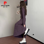 皮爾卡丹（pierre cardin）法式紫色針織連衣裙子女裝早秋季2025新款毛衣長(cháng)裙簡(jiǎn)單大方感 紫色連衣裙+飄帶 S 40/45kg 
