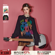 UNIFREE冬款慵懶風(fēng)休閑減齡彩色愛心寬松圓領(lǐng)套頭針織衫 黑色 均碼