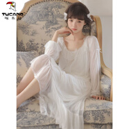 啄木鳥(niǎo)（TUCANO）宮廷風(fēng)睡裙女款春秋季長(cháng)袖長(cháng)款法式高級感公主風(fēng)蕾絲睡衣性感長(cháng)裙 唯美白 M 160