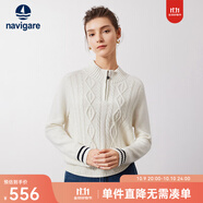 Navigare意大利小帆船寬松羊毛衫女士秋冬休閑半開領(lǐng)毛衣100%羊毛針織衫女 科技白 L