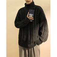 麥婭洛粗棒針加厚毛衣男粗線(xiàn)麻花男士高領(lǐng)秋冬季美式重磅外套慵懶風(fēng)感針 黑色 2XL