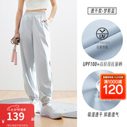 安踏（ANTA）絕絕紫速干防曬褲| 女秋季冰膚自由褲寬松束腳休閑薄款運動(dòng)長(cháng)褲子 【速干防曬款】-網(wǎng)紗拼接-夢(mèng)影藍 M /女165