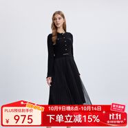 Scofield【含羊毛】女裝小香風(fēng)假兩件連衣裙網(wǎng)紗裙秋季新款 黑色 M 165
