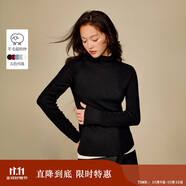 茵曼休閑半高領(lǐng)綿羊毛針織衫2025冬女裝新款保暖打底毛衣 黑色 M