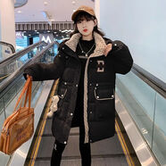 紛資言米妮哈魯女童棉服冬裝外套2025大童女孩棉衣中長(cháng)款兒童冬季潮 黑色 120