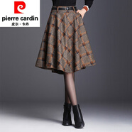 皮爾卡丹（pierre cardin）半身裙毛呢大擺春秋a字百褶裙中年秋季女格子毛泥短裙2025年針織 黃格 M 20