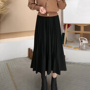 百褶裙秋冬款小個子2024秋季新款女式松緊腰中百褶裙秋冬高腰套裝 黑色半身裙【小個子更合適】 2XL 建議【130-145斤f