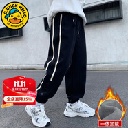 G.DUCKKIDS男童褲子春秋款兒童運動褲子加絨加厚棉褲男孩冬裝長褲秋冬季大童 黑色2305-加絨款 140 建議身高130-140cm年齡9-10歲