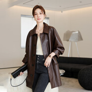喬箐皮毛一體真皮皮衣女短款兔毛海寧真皮皮女中長款2024秋綿羊皮風寬 深棕色 S