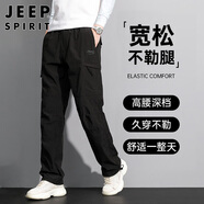 JEEP SPIRIT吉普休閑褲男秋季直筒褲子男士多口袋工裝男褲 黑色 L