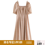 獨束大碼女裝法式浪漫復古方領(lǐng)碎花連衣裙女夏季微胖mm甜美減齡公主裙 復古花園-長(cháng)款 L