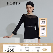 PORTS寶姿 商場(chǎng)同款新品女裝微喇袖透視針織衫SL8K409HZE011 黑色 S