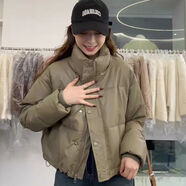 俞兆林（YUZHAOLIN）短款棉服女2025冬季新款立領(lǐng)加厚免洗PU皮小個(gè)子白鴨絨棉服外套女 綠色 S 建議70-95斤
