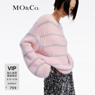 MO&Co.春秋含馬海毛羊毛閃蔥慵懶微透針織衫毛衣摩安珂 冰粉色 XS 155