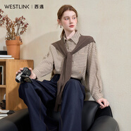 西遇（Westlink）西遇格子長(zhǎng)袖襯衫女秋季新款針織披肩翻領(lǐng)疊穿顯瘦寬松襯衣 卡其色 M