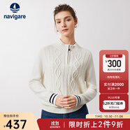 Navigare意大利小帆船寬松羊毛衫女士秋冬休閑半開(kāi)領(lǐng)毛衣100%羊毛針織衫女 科技白 S
