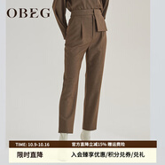 OBEG歐碧倩秋冬簡潔時(shí)尚直筒褲女氣質(zhì)OL通勤毛呢西褲10404035 橄欖綠 XS /155/34