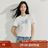 茵曼（INMAN）格子小狗貼布繡短袖T恤女2025夏季百搭顯瘦休閑舒適正肩上衣 米白色 M