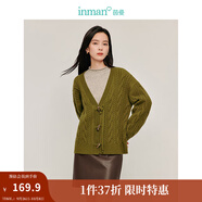 茵曼（INMAN）新中式復古麻花毛衣開衫春秋季新款流蘇牛角扣寬松外套 橄欖綠 XL