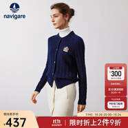 Navigare意大利小帆船女士毛衣秋冬季新款純綿羊毛長袖開衫通勤保暖外套 海軍藍 XL