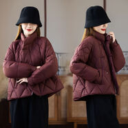 俞兆林（YUZHAOLIN）菱格棉服女士外套短款2025冬季新款民族風(fēng)立領(lǐng)加厚洋氣棉服外套女 酒紅色 M 90-115斤