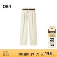 Semir[商場同款]森馬休閑褲女卷邊七分褲顯瘦秋2024新款純棉闊腿褲百搭 米白10301 165/70A/L
