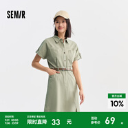森馬（Semir）連衣裙女氣質(zhì)工裝裙子夏天女裝24夏純棉polo領(lǐng)短裙 土灰綠40901 L
