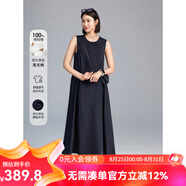雲上生活【輕盈牛仔裙】純棉無(wú)袖圓領(lǐng)顯瘦連衣裙2025夏季中長(cháng)裙女L0470 牛仔藍 L （建議115-135斤左右）