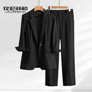 拉倫菲韻高端品牌薄款小西裝套裝女2025夏季新款氣質(zhì)休閑職業(yè)正裝西服外套 黑色 M 【90-105斤】