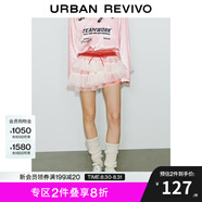 UR七夕2025春季新款女裝撞色松緊腰抽繩拼接網(wǎng)紗短褲UYV650017 朱紅 (偏短) S