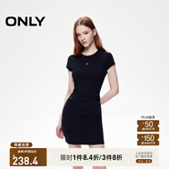 ONLY【七夕禮物】金屬裝飾收腰捏褶短裙T恤裙連衣裙女|125161021 H1Z黑色 L