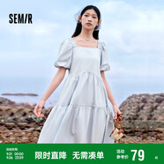 森馬連衣裙女溫柔系木耳邊方領(lǐng)夏季泡泡袖娃娃裙甜美107424114030