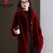 皮爾卡丹（pierre cardin）秋冬皮草外套女中長款時尚大碼仿水貂絨大衣開衫加厚毛衣衫披肩 紅色 M