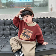 G.DUCKKIDS小黃鴨兒童衛(wèi)衣男無(wú)帽冬童加絨季2025一體絨上衣寶寶款加厚保暖 紅色 130 cm
