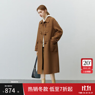 范思藍(lán)恩22FS4106韓系氣質(zhì)牛角扣大衣女秋冬學(xué)院風(fēng)雙面羊毛呢外套 駝色 M