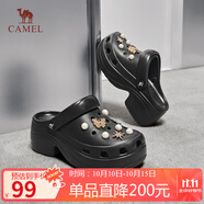 駱駝（CAMEL）洞洞鞋女時尚DIY鞋花休閑涼鞋顯高涼拖鞋 L25M071023 黑色 38-39