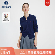 Navigare意大利小帆船毛衣外套女士秋冬款純羊毛圓領(lǐng)羊毛衫氣質(zhì)針織開衫 藏青 XL