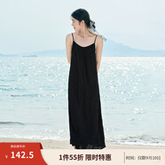 茵曼（INMAN）波西米亞吊帶油畫(huà)連衣裙女2025夏季新款度假裙子 黑色 S
