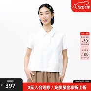 幻走（MOVEUP）【商場(chǎng)同款】2025夏季新款polo領(lǐng)主題繡花短款T恤女 純白 L