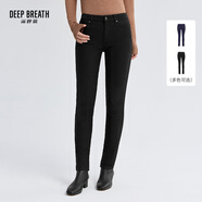 深呼吸DEEP BREATH女裝加絨加厚中腰修身彈力休閑小腳牛仔褲女A100140 黑 L (4碼)