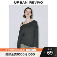 UR秋季新款女裝小眾設計感裝飾斜肩寬松長(cháng)袖T恤UYV440096 冷灰 S