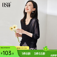 歐莎（OSA）【披肩空調(diào)衫】薄款冰絲針織開衫外套女七分袖25年新款夏季上衣 黑色A M