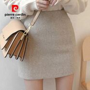 皮爾卡丹（pierre cardin）ins超火的港味2025新款秋冬季小個(gè)子a字裙復古chic高腰毛呢半身裙 米灰 XXS