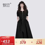 魅斑御姐范法式復古黑色設計感雙拉鏈連衣裙女氣質顯瘦裙2025夏裝 黑色 M