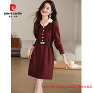 皮爾卡丹（pierre cardin）品牌高檔輕奢設(shè)計感假兩件翻領(lǐng)針織連衣裙2025女秋冬小個子顯瘦打 品牌高端新品-安可拉紅 S