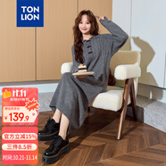 唐獅（TonLion）2024女翻領長袖連衣裙長裙 深灰 S 