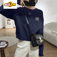 初徑2025新款寬松圓領(lǐng)套頭衛衣女短款小個(gè)子春秋薄款無(wú)帽加絨 2073深藍（春秋款） S