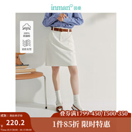 茵曼（INMAN）法式簡約半身裙高腰顯瘦A字中長裙子 云朵白 L